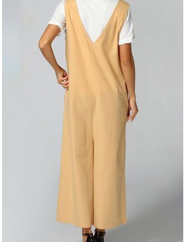 V-neck Straps Overhead Jumpsuit With Loose Wide Leg